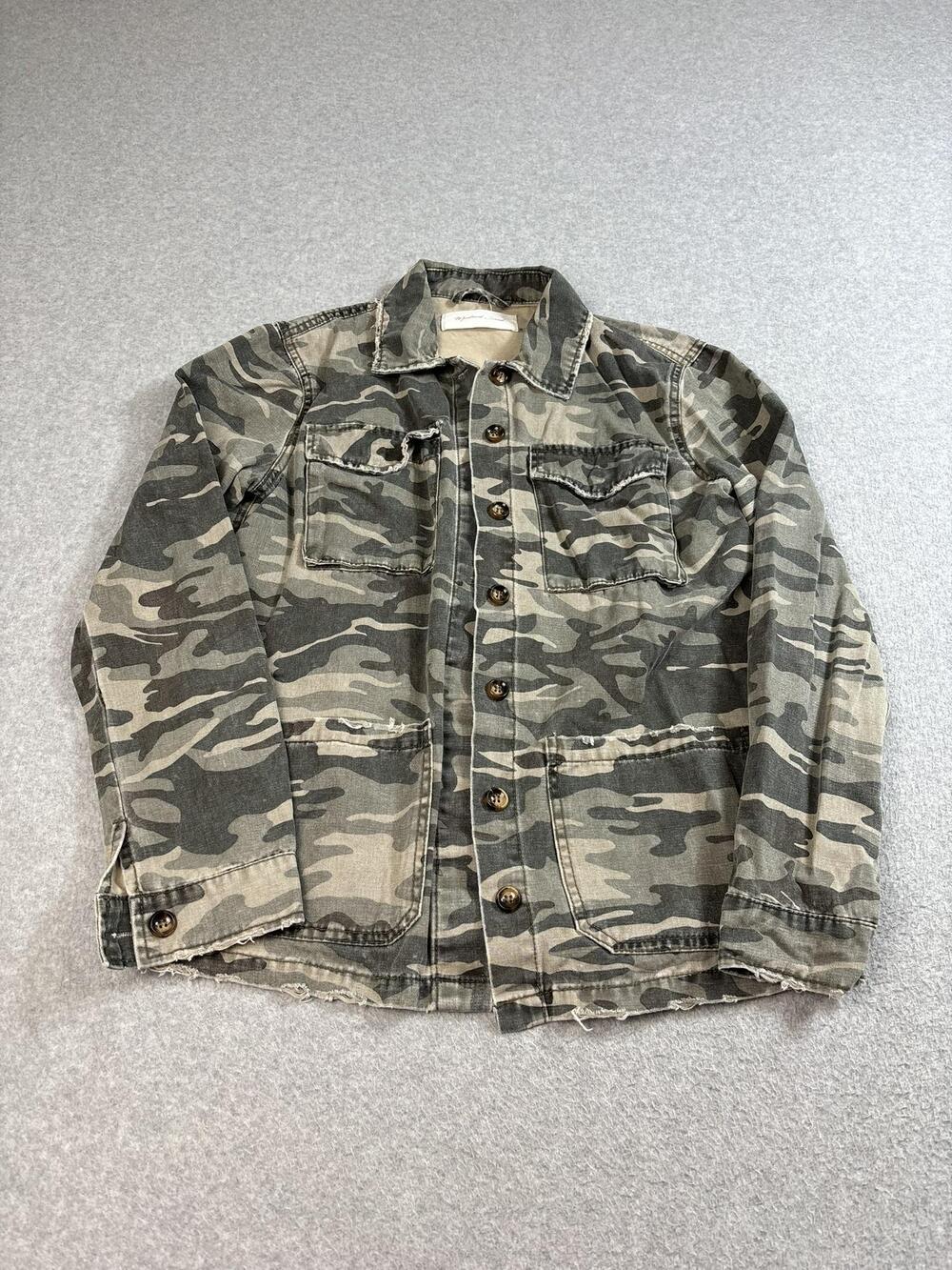 Mustard Seed Jacket Womens Small Camouflage Button Up Utility Distressed Chore